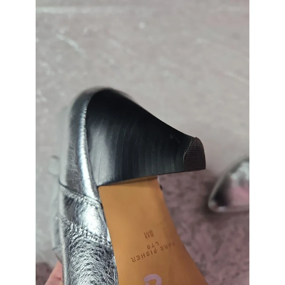 Marc Fisher Kendry Pointed Toe Metallic Pewter Leather Textured Booties Size 8